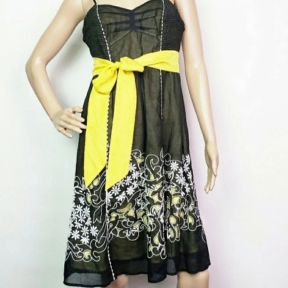 Anthropologie Floreat Step By Step Organza Laser Cut Floral Sundress Black sz 2